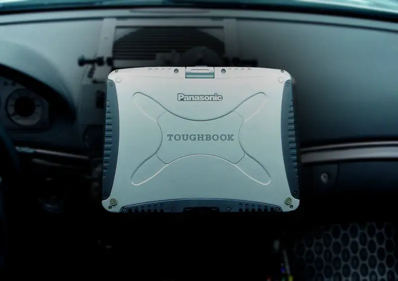 A Panasonic Toughbook mounted in a vehicle